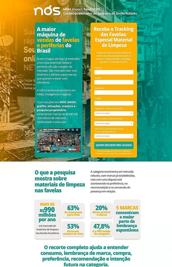Landing page de captação do Tracking das Favelas