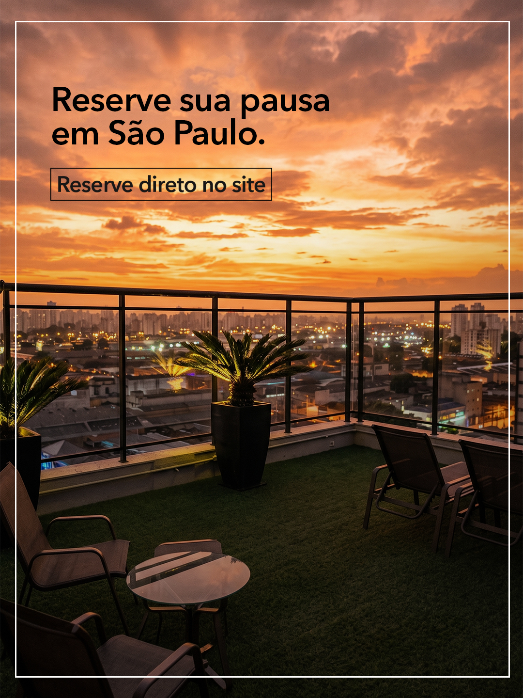 Pe&ccedil;a da campanha de julho do Best Guest, com o terra&ccedil;o ao p&ocirc;r do sol